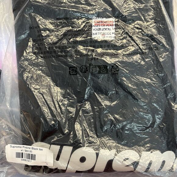 Supreme Black "Pinline" Tee Shirt - Black - Size XL - SS24 New Authentic SEALED - Picture 2 of 3